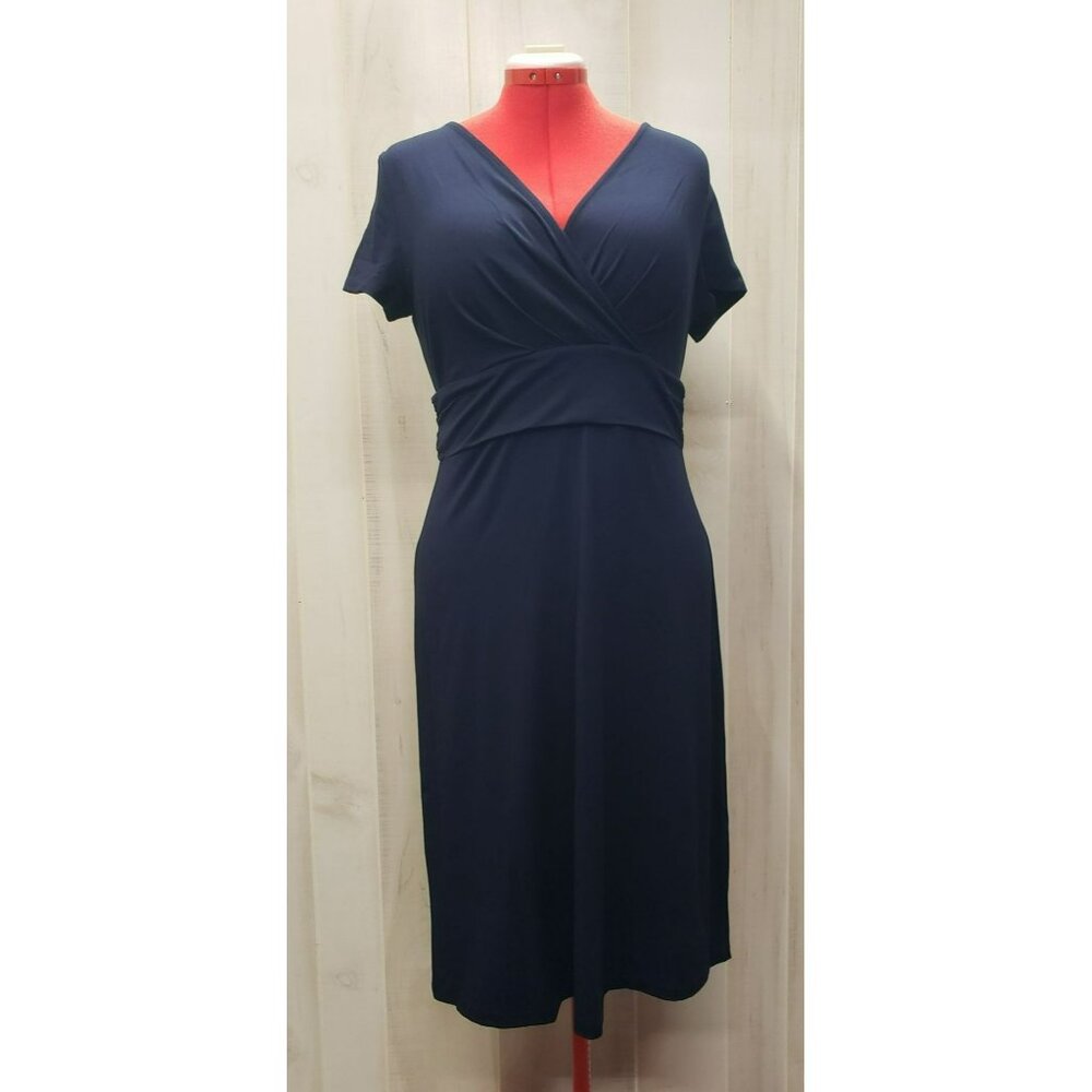 Talbots Navy Blue Faux Wrap Dress Medium Short Sleeve, Medi Length, Machine wash